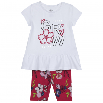 Комплект футболка и шорты Chicco, размер 104, принт цветы grow (бело-красный)