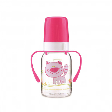 Бутылочка тритановая (BPA 0%) с ручками Canpol Cheerful animals с сил. соской, 120 мл., 3м+, арт. 11/823 prz, цвет: розовый