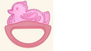 Погремушка с эластичным прорезывателем Canpol арт. 13/107, 0м+, цвет розовый, форма уточка